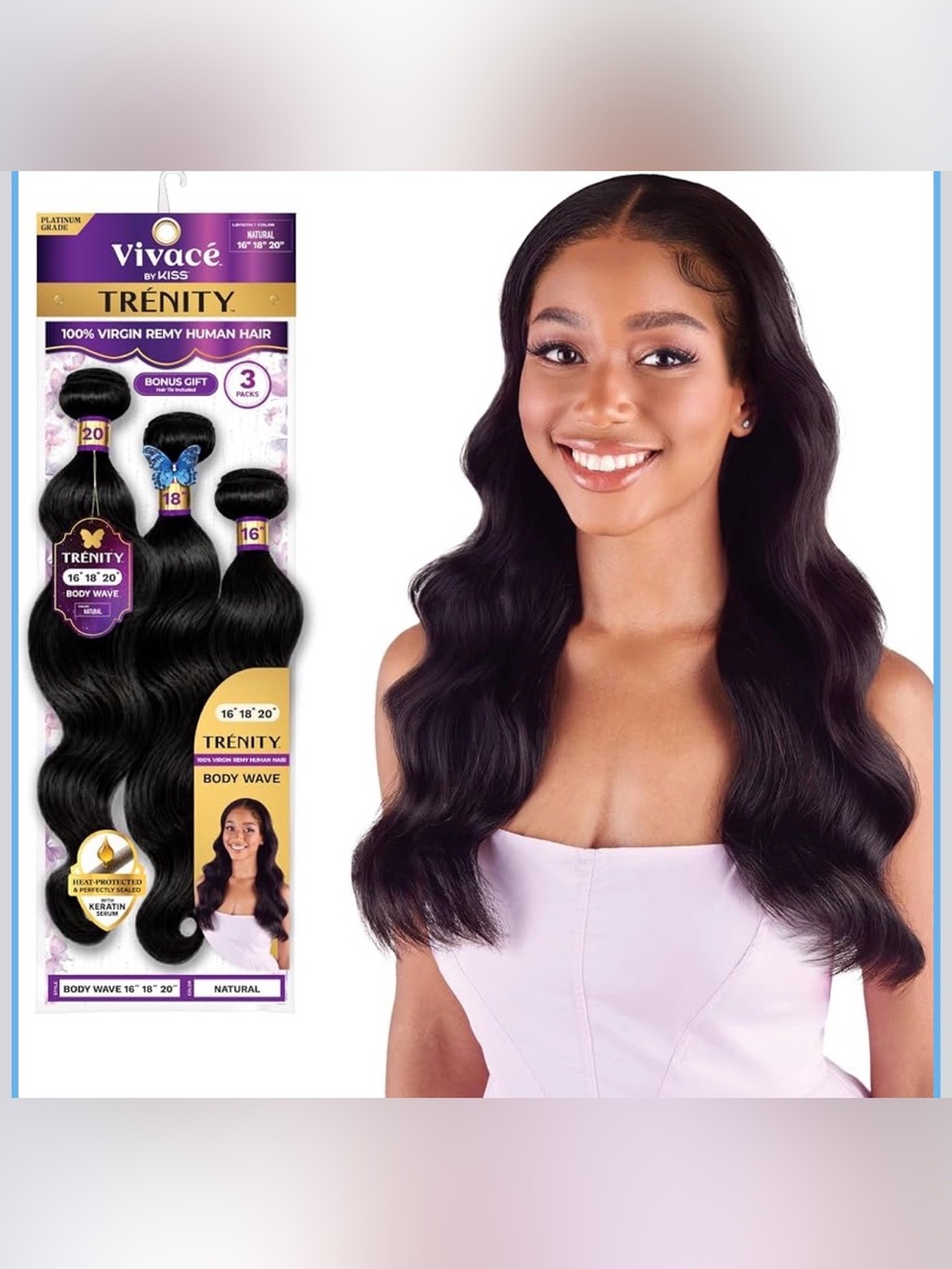 3-Pack Body Wave Bundles - 100% Virgin Remy Human Hair Extensions, Platinum Grad